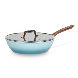 Forged Alu Misty Rain Series Deep Fry Pan Non Stick Coating Gradient Color Exterior Gold Plated Handle Tempered Glass Lid 20/24/26/28/30/32 cm
