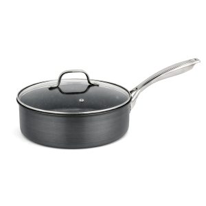 Press Alu Hard Anodized Series Deep Fry Pan Non Stick Coating Induction Base Stainless Steel Handle Tempered Glass Lid 24/26/28cm