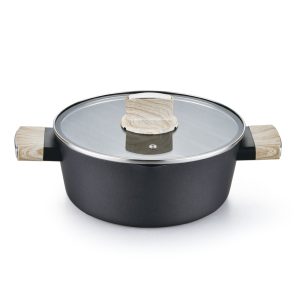 Press Alu Oil Control Series Casserole Non Stick Coating Silk Screen Ring Induction Base Wooden Touch Handle 20/22/24/28cm